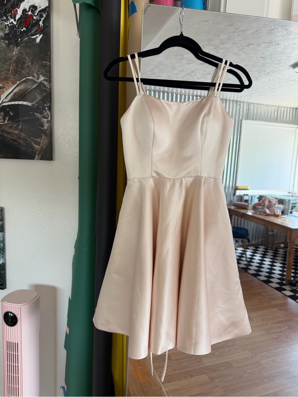 Sleeveless Cream Satin Fit & Flare Dress